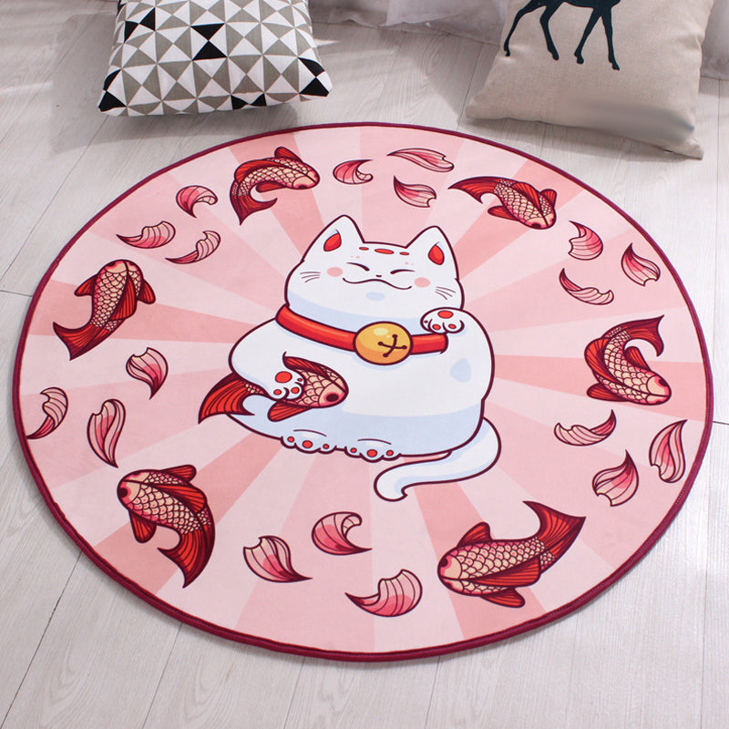 Brehn | Kinderkatzen-Designteppich Blau und Pink Polyester Teppich Waschbar Haustierfreundlich Rutschfester Teppich für das Kinderzimmer