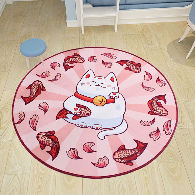 Brehn | Kinderkatzen-Designteppich Blau und Pink Polyester Teppich Waschbar Haustierfreundlich Rutschfester Teppich für das Kinderzimmer