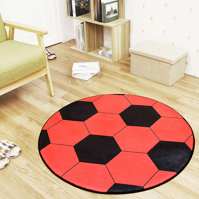 Brehn | Wit en Rood Kinder Tapijt Polyester Basketbal en Voetbal Patroon Tapijt Hondenvriendelijk Wasbaar Antislip Onderzijde Tapijt voor Decoratie
