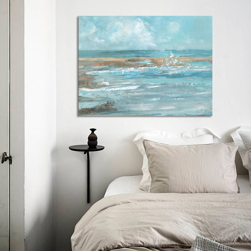 Brehn | Impressionismus Küstenansicht Gemälde Blauer Texturierter Leinwand Wandkunst für Wohnzimmer