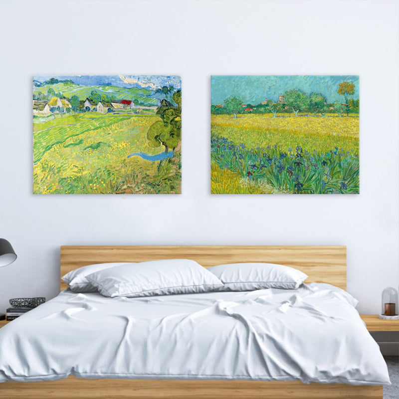 Brehn | Impressionismus Bauernhofszene Leinwand in Grün Texturiert Wandkunst Dekor für Badezimmer