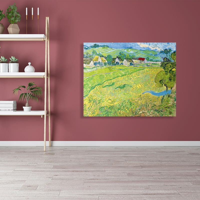 Brehn | Impressionismus Bauernhofszene Leinwand in Grün Texturiert Wandkunst Dekor für Badezimmer