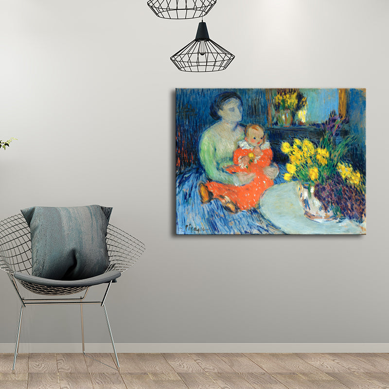 Brehn | Kinder und Frauen Malerei im blauen Impressionismus Stil Wandkunst Dekor für Esszimmer