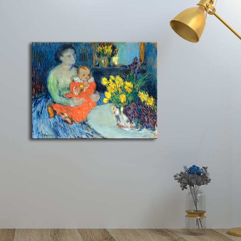 Brehn | Kinder und Frauen Malerei im blauen Impressionismus Stil Wandkunst Dekor für Esszimmer