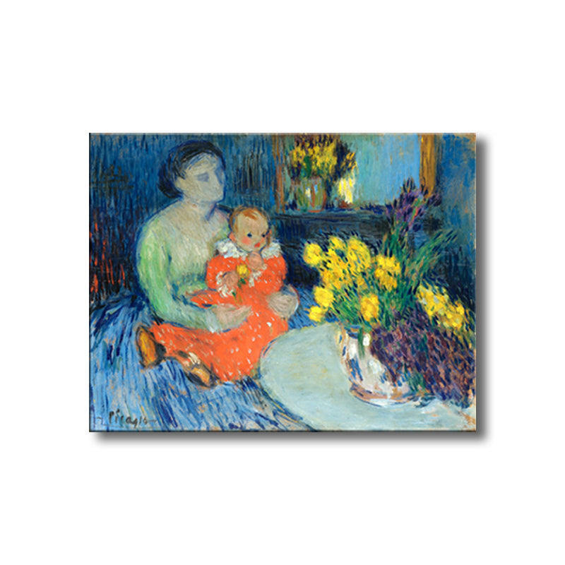 Brehn | Kinder und Frauen Malerei im blauen Impressionismus Stil Wandkunst Dekor für Esszimmer