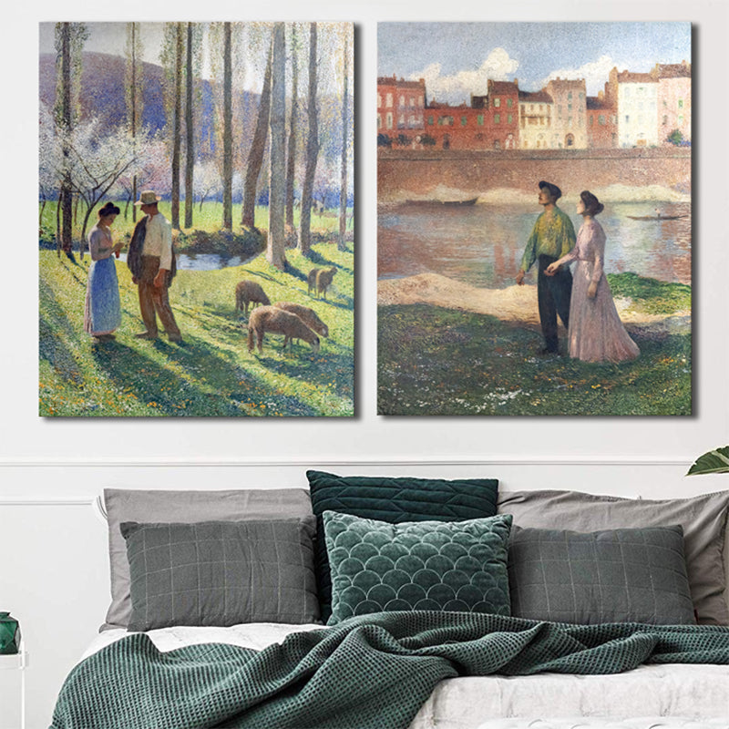Brehn | Texturiertes Ausflugspaar Kunstdruck Impressionismus Leinwand Wandkunst Dekor, mehrere Größen