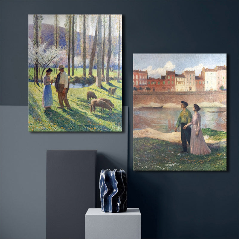 Brehn | Texturiertes Ausflugspaar Kunstdruck Impressionismus Leinwand Wandkunst Dekor, mehrere Größen