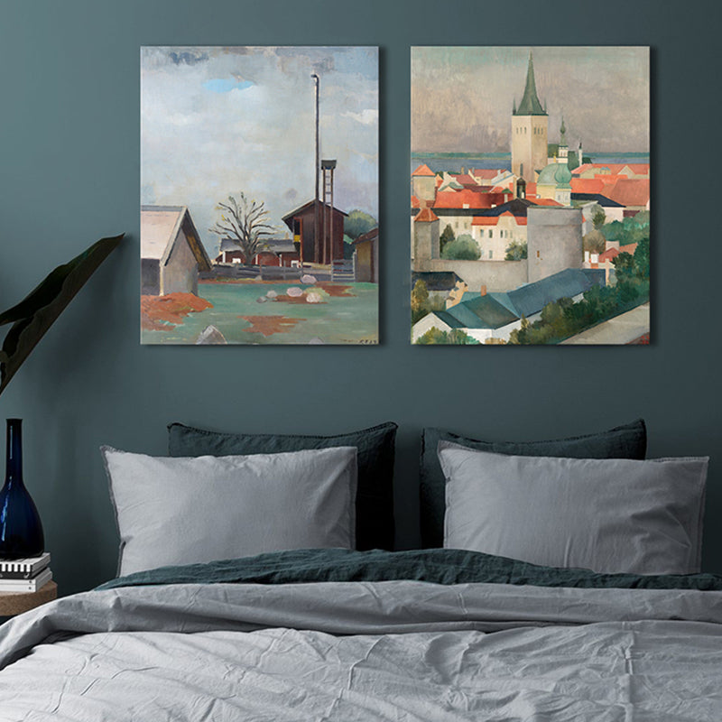 Brehn | Ruhige Stadtlandschaft Malerei für Mädchenzimmer in hellen Farben, mehrere Größen erhältlich