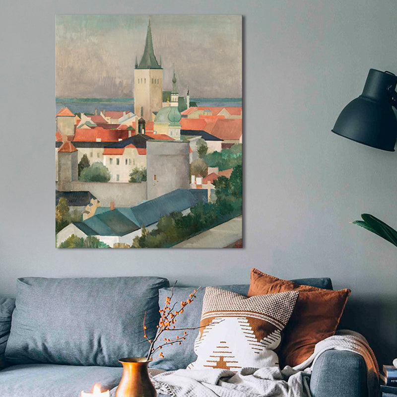Brehn | Ruhige Stadtlandschaft Malerei für Mädchenzimmer in hellen Farben, mehrere Größen erhältlich