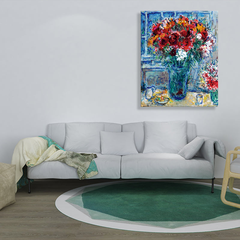 Brehn | Blumen- und Vasen-Kunst Zeichnung Französischer Landhausstil Leinwand Texturierten Wanddruck in Blau