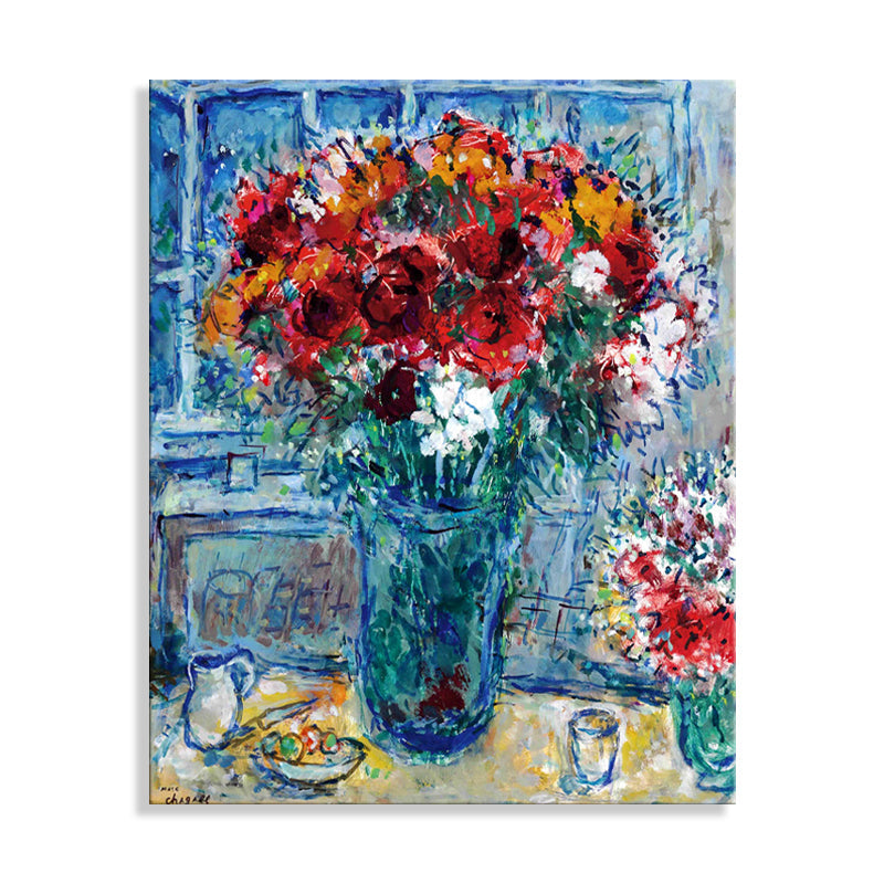 Brehn | Blumen- und Vasen-Kunst Zeichnung Französischer Landhausstil Leinwand Texturierten Wanddruck in Blau