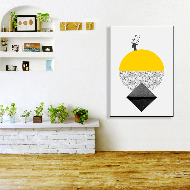 Brehn | Gelbe neuartige geometrische Muster Malerei Illustration nordische strukturierte Leinwand für das Spielzimmer