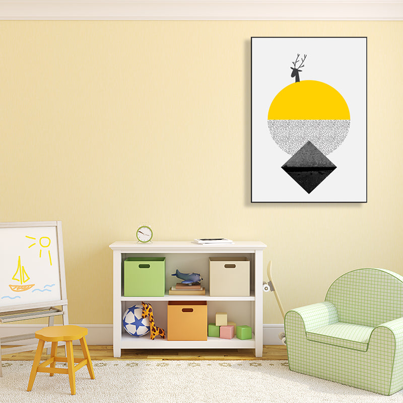 Brehn | Gelbe neuartige geometrische Muster Malerei Illustration nordische strukturierte Leinwand für das Spielzimmer