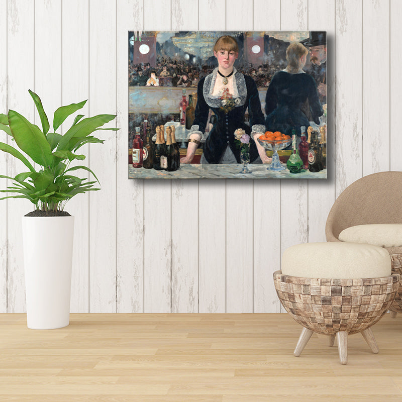 Brehn | Impressionismus Mädchen und Wein Gemälde Schwarze Texturierte Wandkunst Dekor für Wohnzimmer