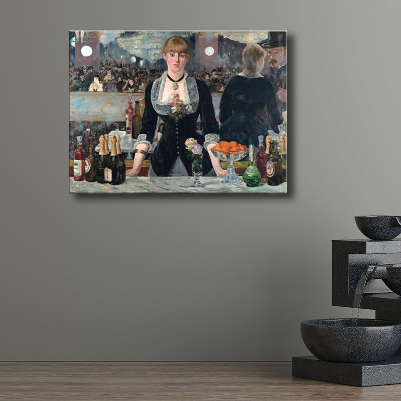 Brehn | Impressionismus Mädchen und Wein Gemälde Schwarze Texturierte Wandkunst Dekor für Wohnzimmer