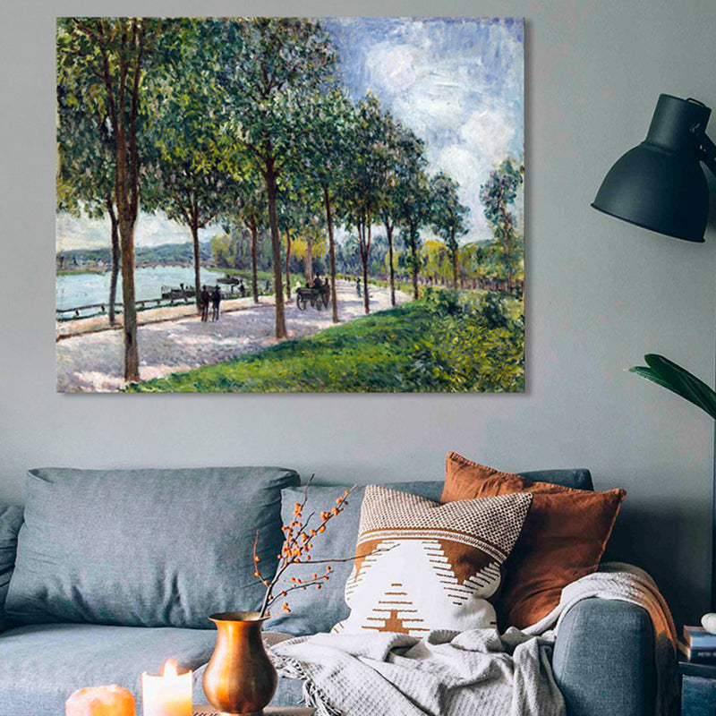 Brehn | Baumgesäumter Weg Landschaft Leinwand Texturierter Impressionismus Stil für Schlafzimmer Malerei