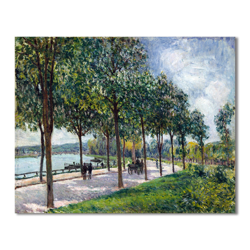 Brehn | Baumgesäumter Weg Landschaft Leinwand Texturierter Impressionismus Stil für Schlafzimmer Malerei