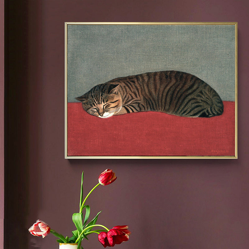 Brehn | Schlafende Katze Wanddekoration Nordic Style Texturiertes Mädchenzimmer Gemälde, Multiple Größen