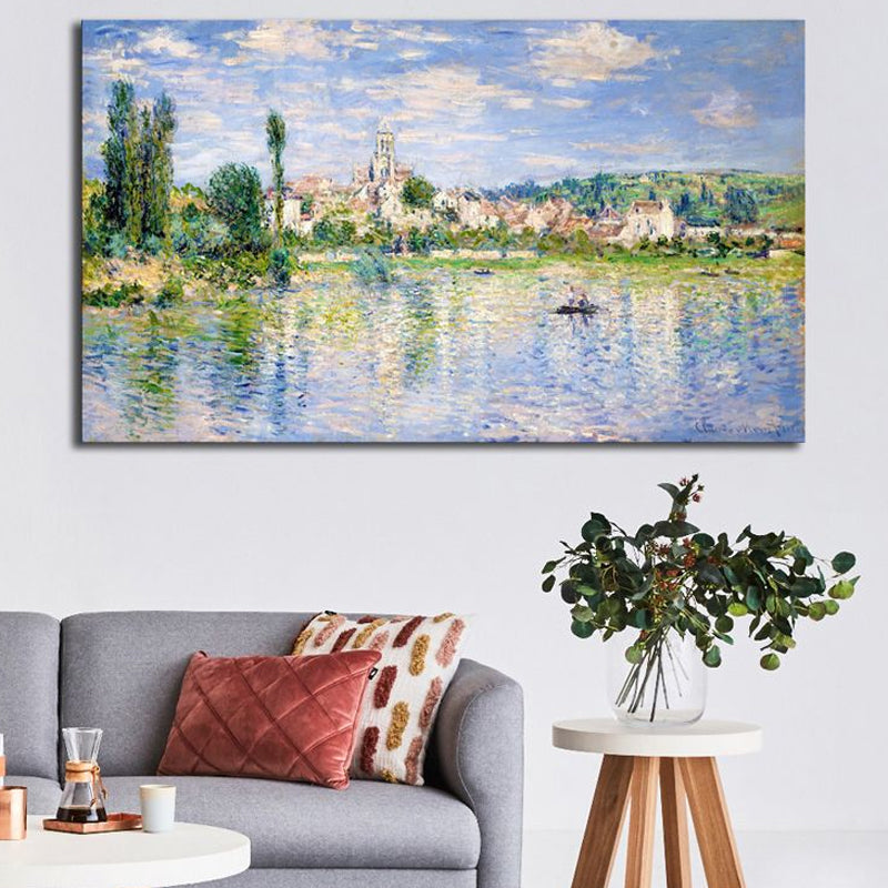 Brehn | Helle Farbige Riverside View Leinwand Impressionismus Texturierte Wandkunst Druck für das Wohnzimmer
