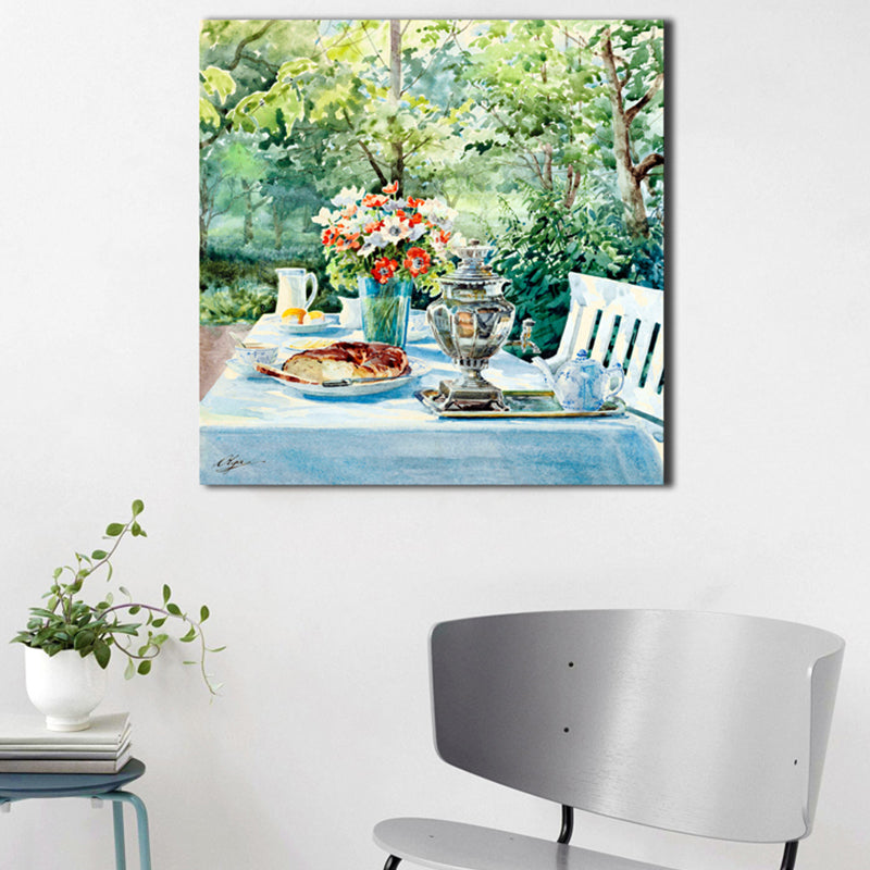 Brehn | Impressionismus Blumen und Tassen Leinwand Lichtfarbe Texturiertes Gemälde für Esszimmer