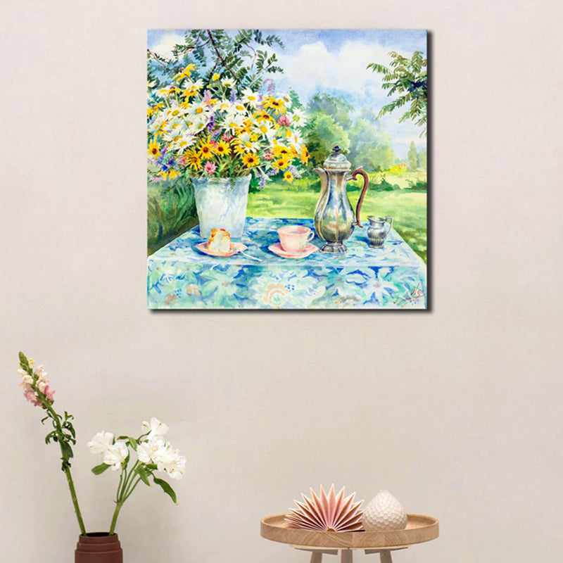 Brehn | Impressionismus Blumen und Tassen Leinwand Lichtfarbe Texturiertes Gemälde für Esszimmer