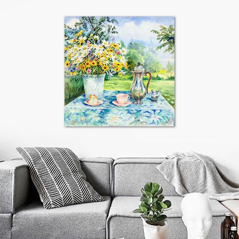 Brehn | Impressionismus Blumen und Tassen Leinwand Lichtfarbe Texturiertes Gemälde für Esszimmer