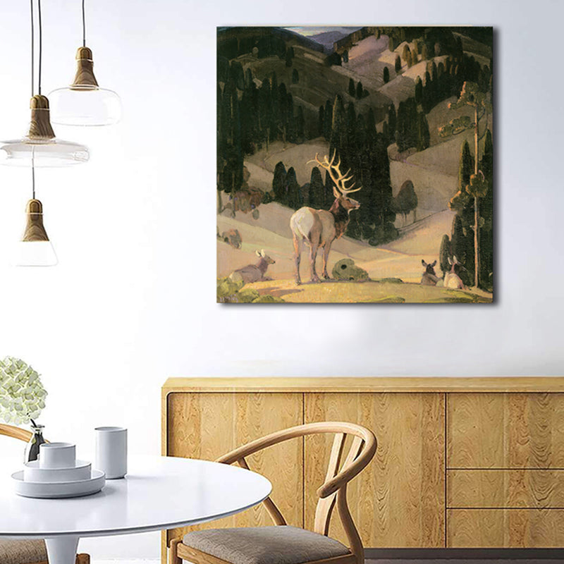 Brehn | Braunes Feld Elch Gemälde Texturiert Impressionistischer Stil Esszimmer Wanddekoration