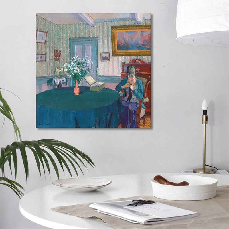 Brehn | Säubernde Frauen Malerei Blaue Leinwand Wandkunst Druck Texturiert, Verschiedene Größen Verfügbar
