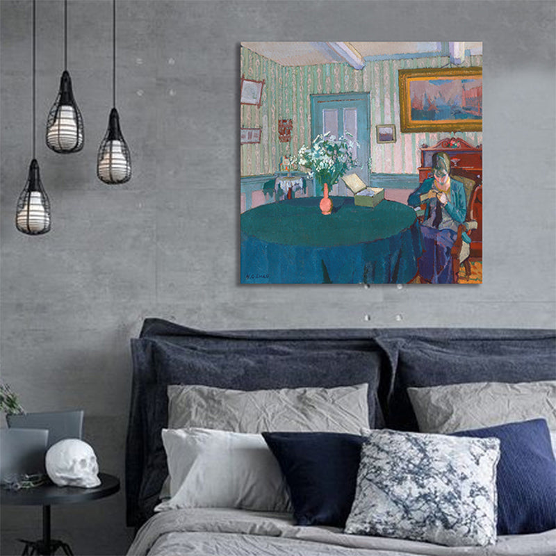 Brehn | Säubernde Frauen Malerei Blaue Leinwand Wandkunst Druck Texturiert, Verschiedene Größen Verfügbar