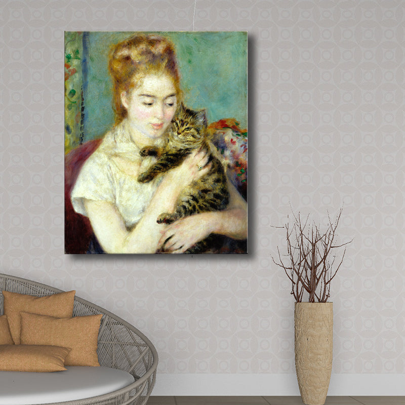 Brehn | Maid und Katze Leinwand Texturiertes Impressionismus Stil für Mädchenzimmer Wandkunst Dekor