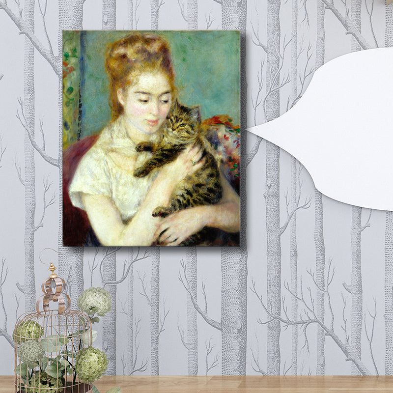 Brehn | Maid und Katze Leinwand Texturiertes Impressionismus Stil für Mädchenzimmer Wandkunst Dekor