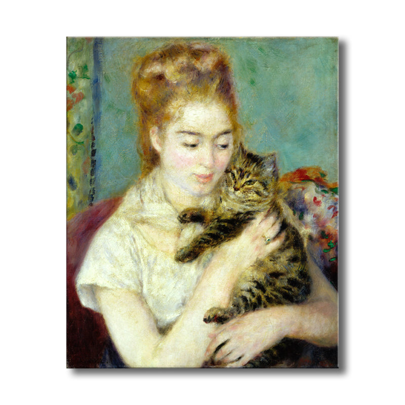 Brehn | Maid und Katze Leinwand Texturiertes Impressionismus Stil für Mädchenzimmer Wandkunst Dekor