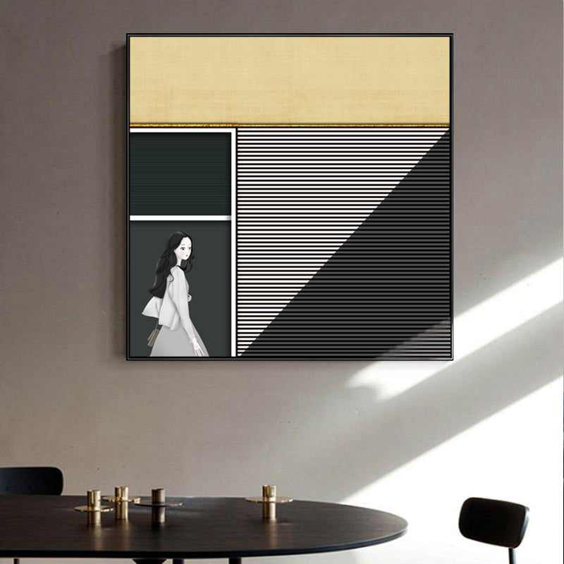 Brehn | Walking Young Girl Wanddekor in Schwarz zeitgenössischem Stil Leinwand für das Wohnzimmer