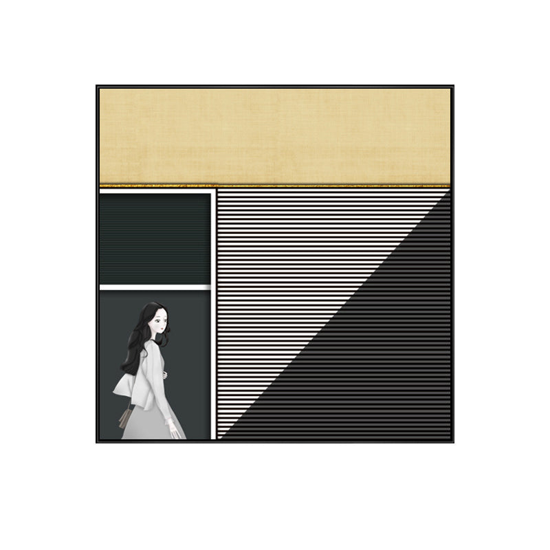 Brehn | Walking Young Girl Wanddekor in Schwarz zeitgenössischem Stil Leinwand für das Wohnzimmer