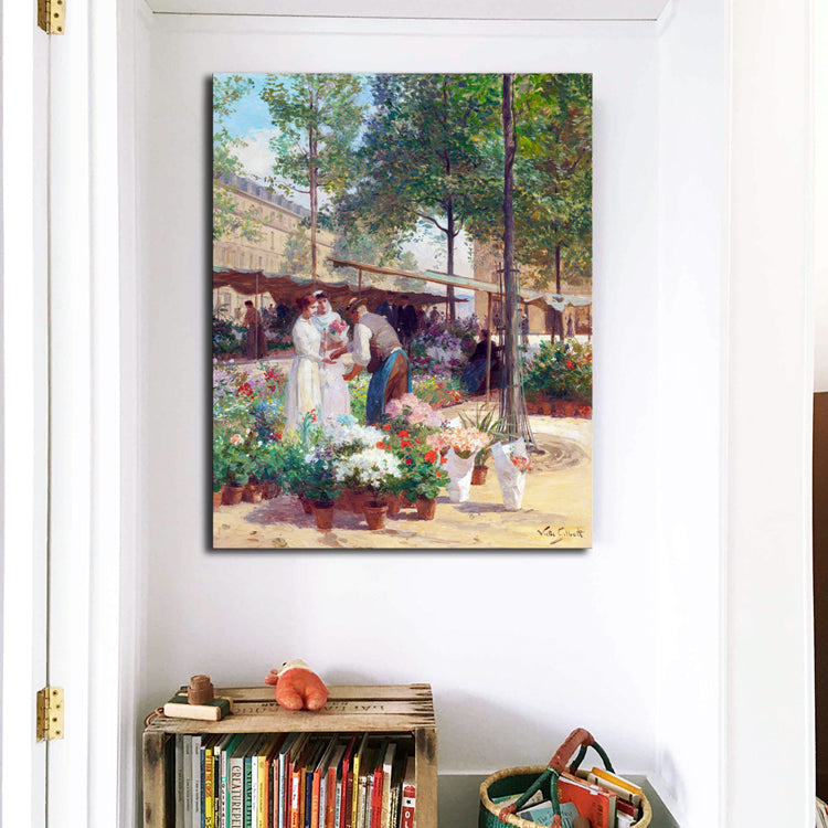 Brehn | Blumenmarkt Szenen Kunstdruck Impressionismus Leinwand Wanddekoration, Mehrere Größenoptionen