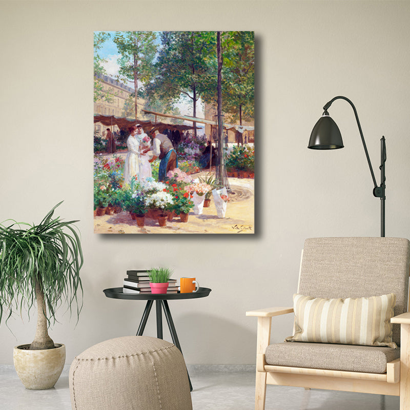 Brehn | Blumenmarkt Szenen Kunstdruck Impressionismus Leinwand Wanddekoration, Mehrere Größenoptionen