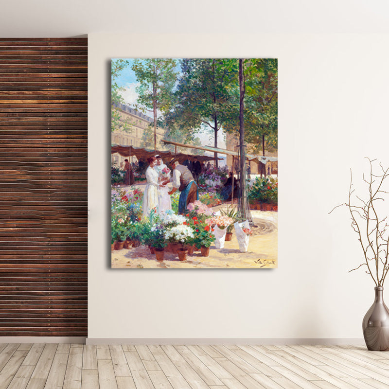 Brehn | Blumenmarkt Szenen Kunstdruck Impressionismus Leinwand Wanddekoration, Mehrere Größenoptionen