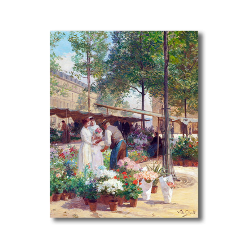 Brehn | Blumenmarkt Szenen Kunstdruck Impressionismus Leinwand Wanddekoration, Mehrere Größenoptionen