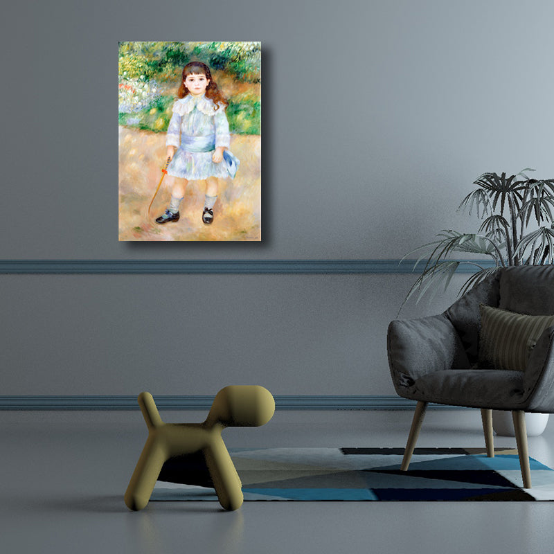 Brehn | Kleine Mädchen Malerei Impressionismus Leinwand Texturiert Wandkunst in Blau, Mehrere Größen