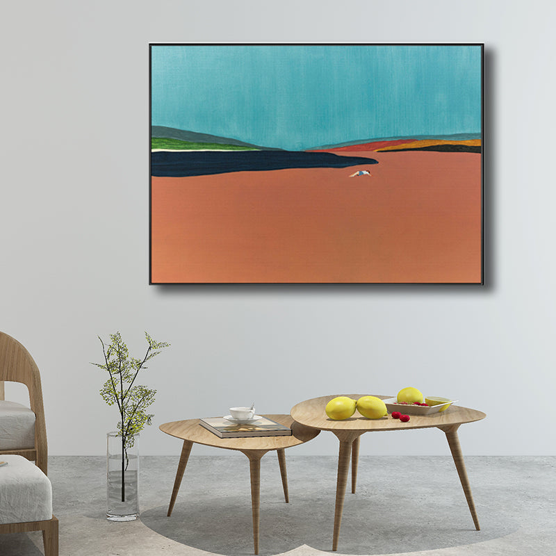 Brehn | Zeitgenössische Flatlands Szene Leinwand in Orange Texturierte Wandkunst Dekor für das Badezimmer