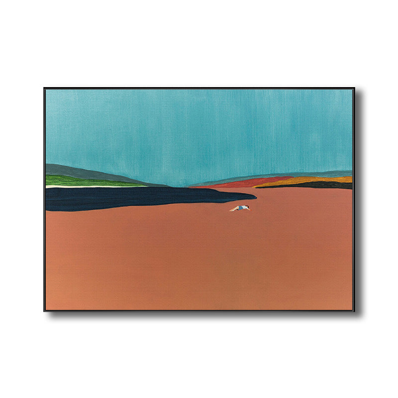 Brehn | Zeitgenössische Flatlands Szene Leinwand in Orange Texturierte Wandkunst Dekor für das Badezimmer