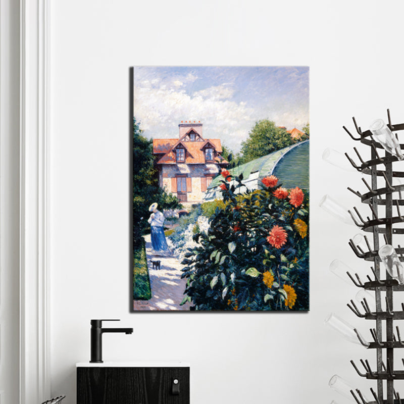 Brehn | Impressionismus Blume und Haus Leinwand in Grün Texturiert Kunstdruck für Esszimmer