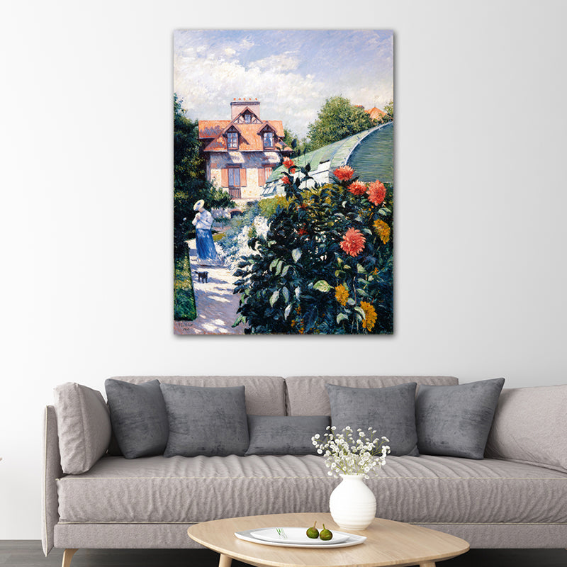 Brehn | Impressionismus Blume und Haus Leinwand in Grün Texturiert Kunstdruck für Esszimmer