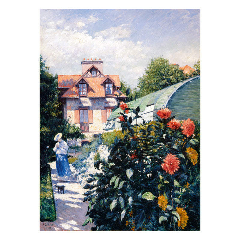 Brehn | Impressionismus Blume und Haus Leinwand in Grün Texturiert Kunstdruck für Esszimmer