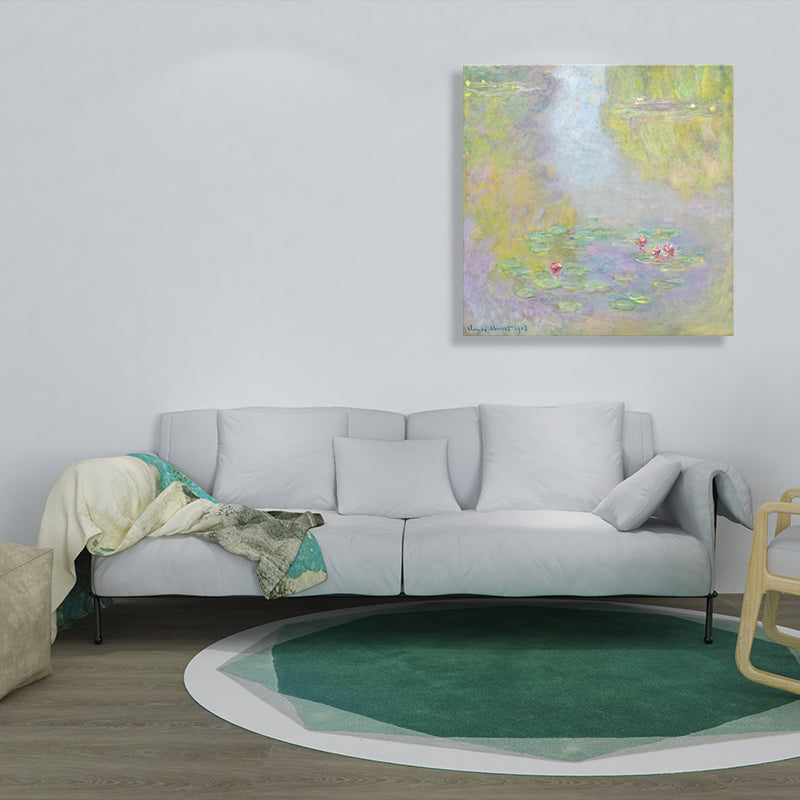 Brehn | Grüne Lotusblumenlandschaft Leinwand Texturiert Französischer Rustikaler Stil Badezimmermalerei