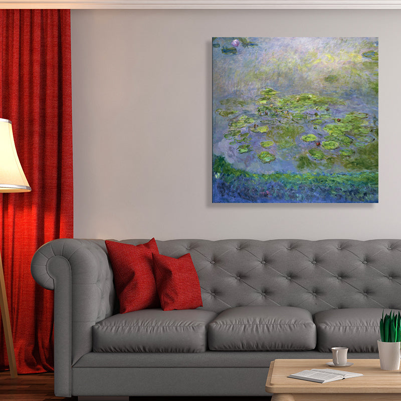 Brehn | Grüne Lotusblumenlandschaft Leinwand Texturiert Französischer Rustikaler Stil Badezimmermalerei