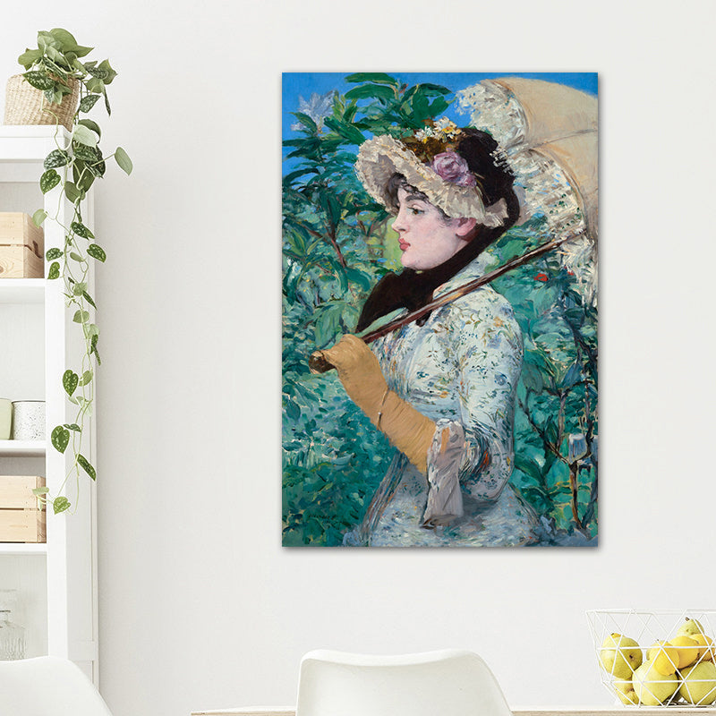 Brehn | Impressionismus Hut Maid Kunstdruck Leinwand Texturiert Grün Wanddekoration für Gästezimmer