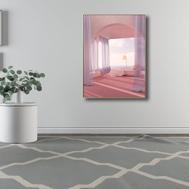 Brehn | Gordijn en Raam Scene Canvas voor Eetkamer in Lichte Kleur, Meerdere Maat Opties