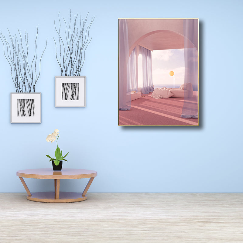 Brehn | Gordijn en Raam Scene Canvas voor Eetkamer in Lichte Kleur, Meerdere Maat Opties