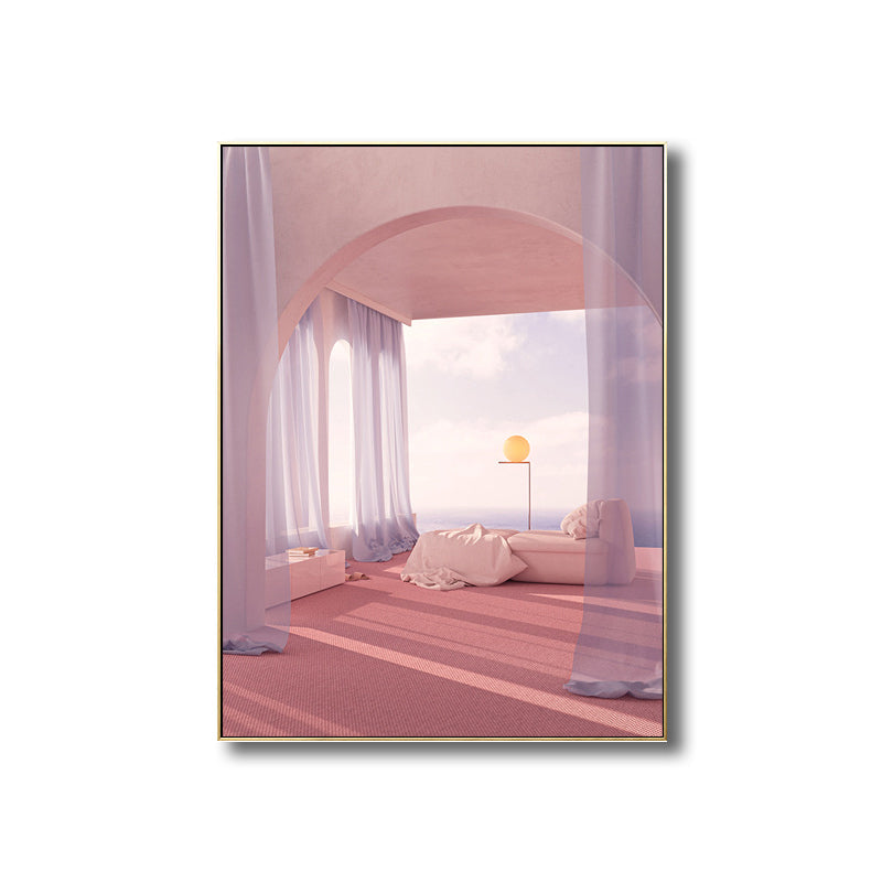 Brehn | Gordijn en Raam Scene Canvas voor Eetkamer in Lichte Kleur, Meerdere Maat Opties
